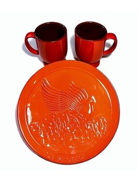 Vintage Frankoma Phoenix Plate & Mugs Pottery Set